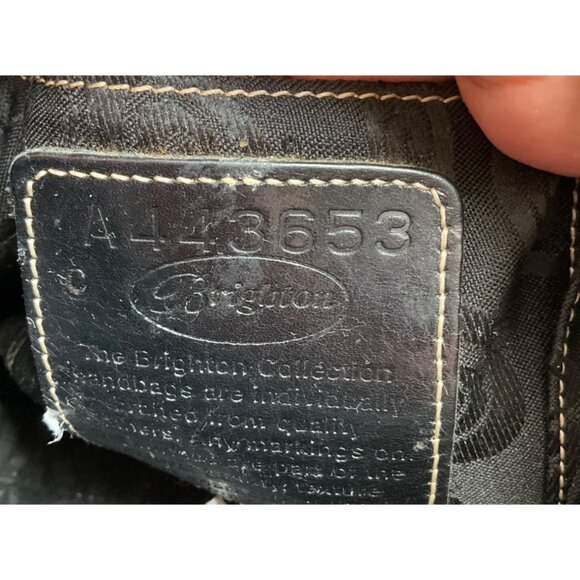 Vintage Brighton Black & Brown Leather Satchel Shoulder Bag Crock Embossed Y2K - Picture 12 of 16